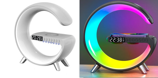 G-Shaped LED Lamp with Bluetooth Speaker & Wireless Charger – Smart App-Controlled Ambient Light for Bedroom & Home Décor